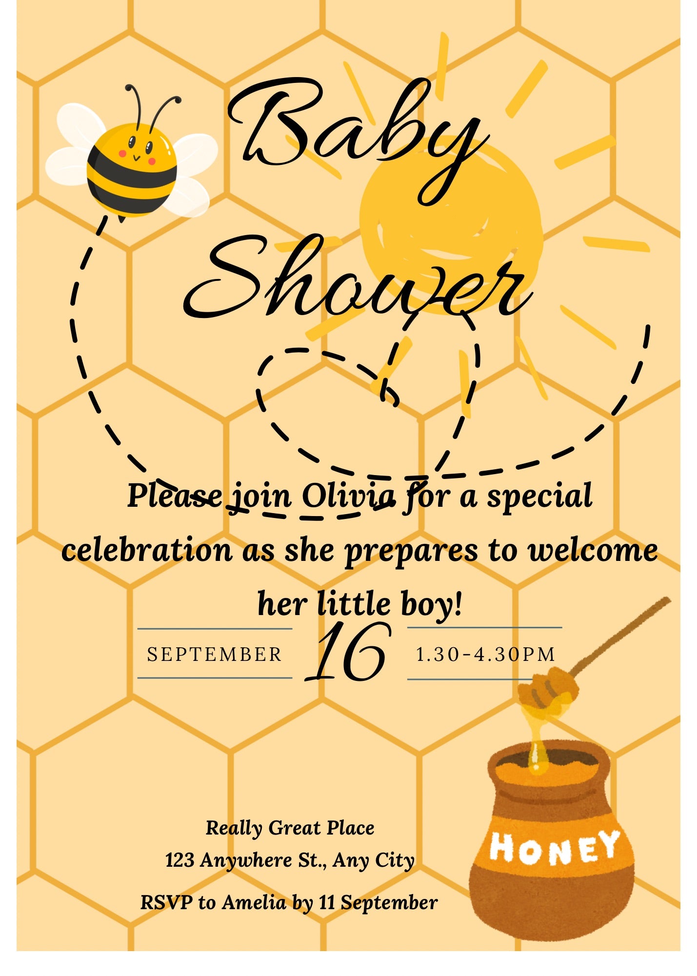 Bee baby shower invitation