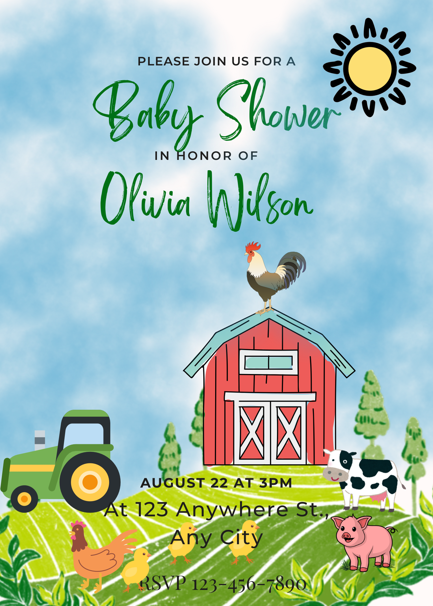 Farm animal baby shower invitation